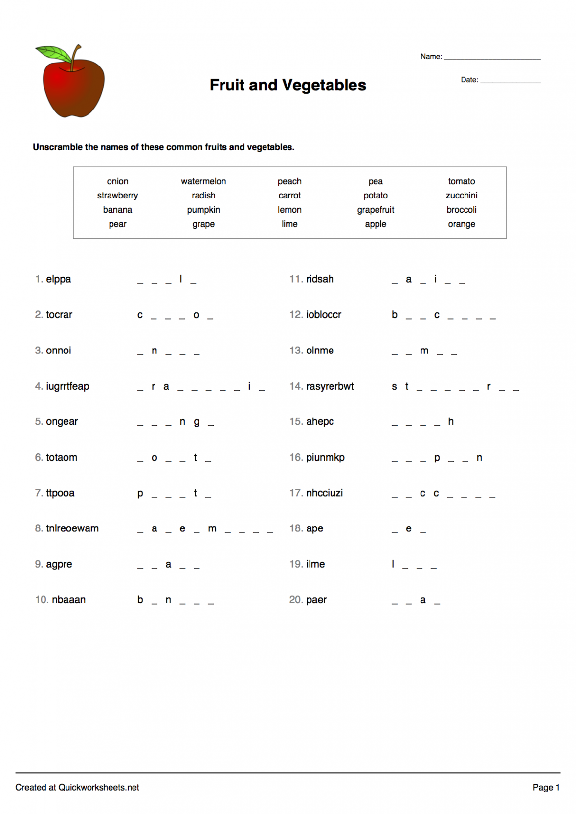 Free Word Scramble / Word Jumble / Anagram Worksheet Generator