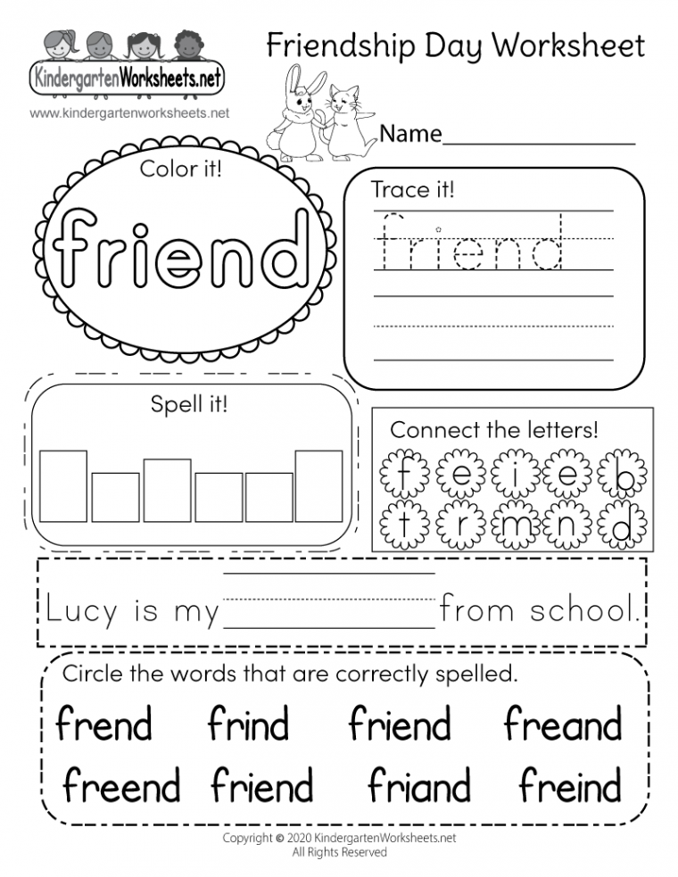 Friendship Day Worksheet for Kindergarten - Free Printable