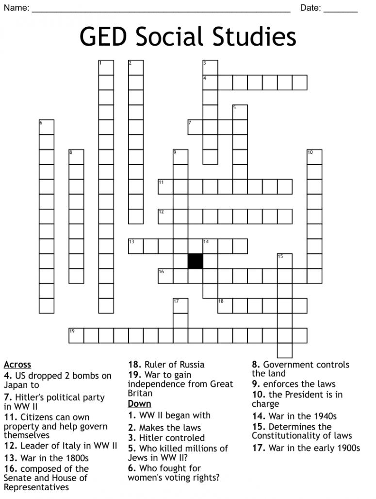 GED Social Studies Crossword - WordMint