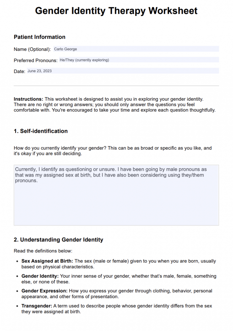 Gender Identity Therapy Worksheets & Example  Free PDF Download