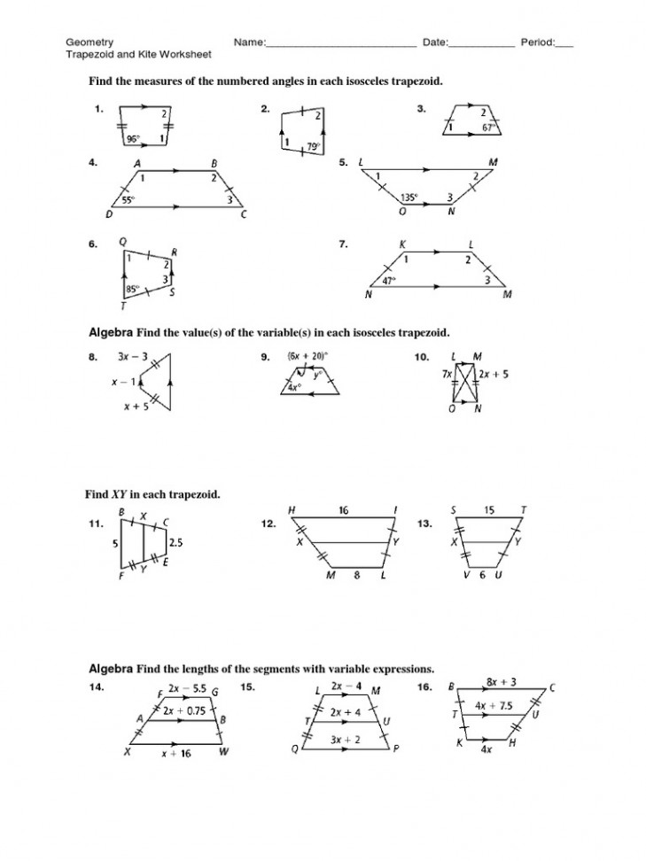 Geometry Trapezoid and Kite Worksheet  PDF