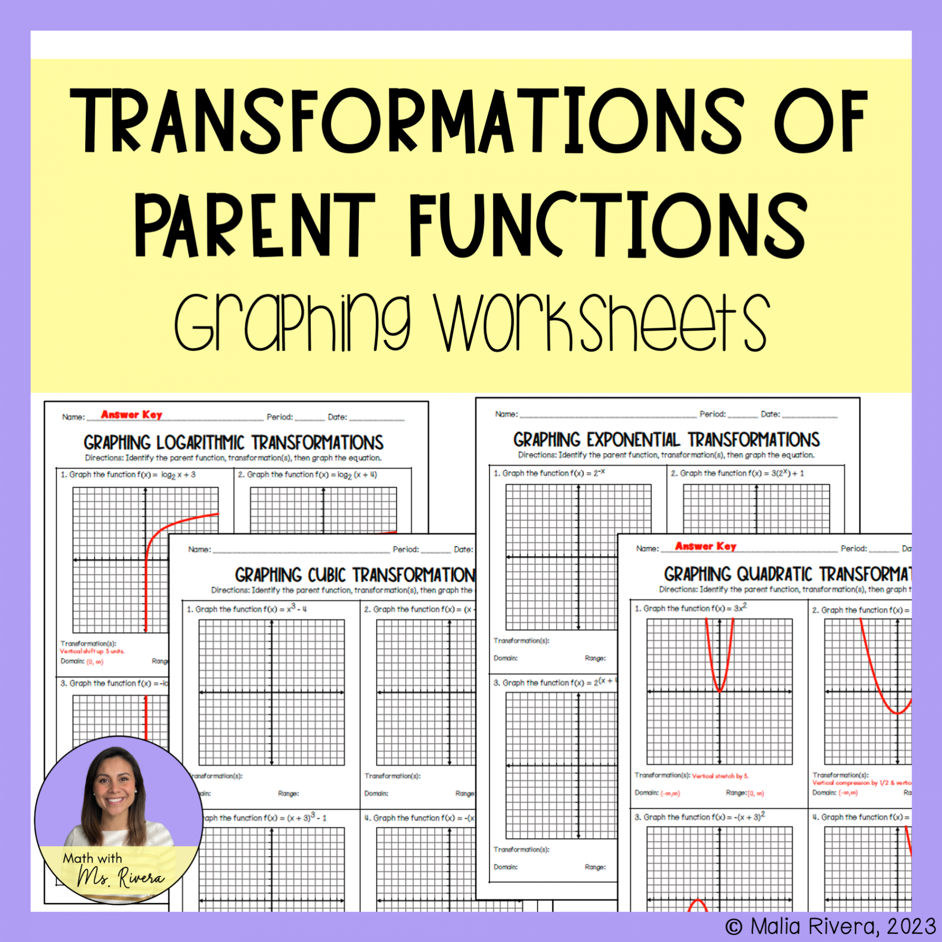 Graphing Parent Function Transformations Worksheets  Made By Teachers