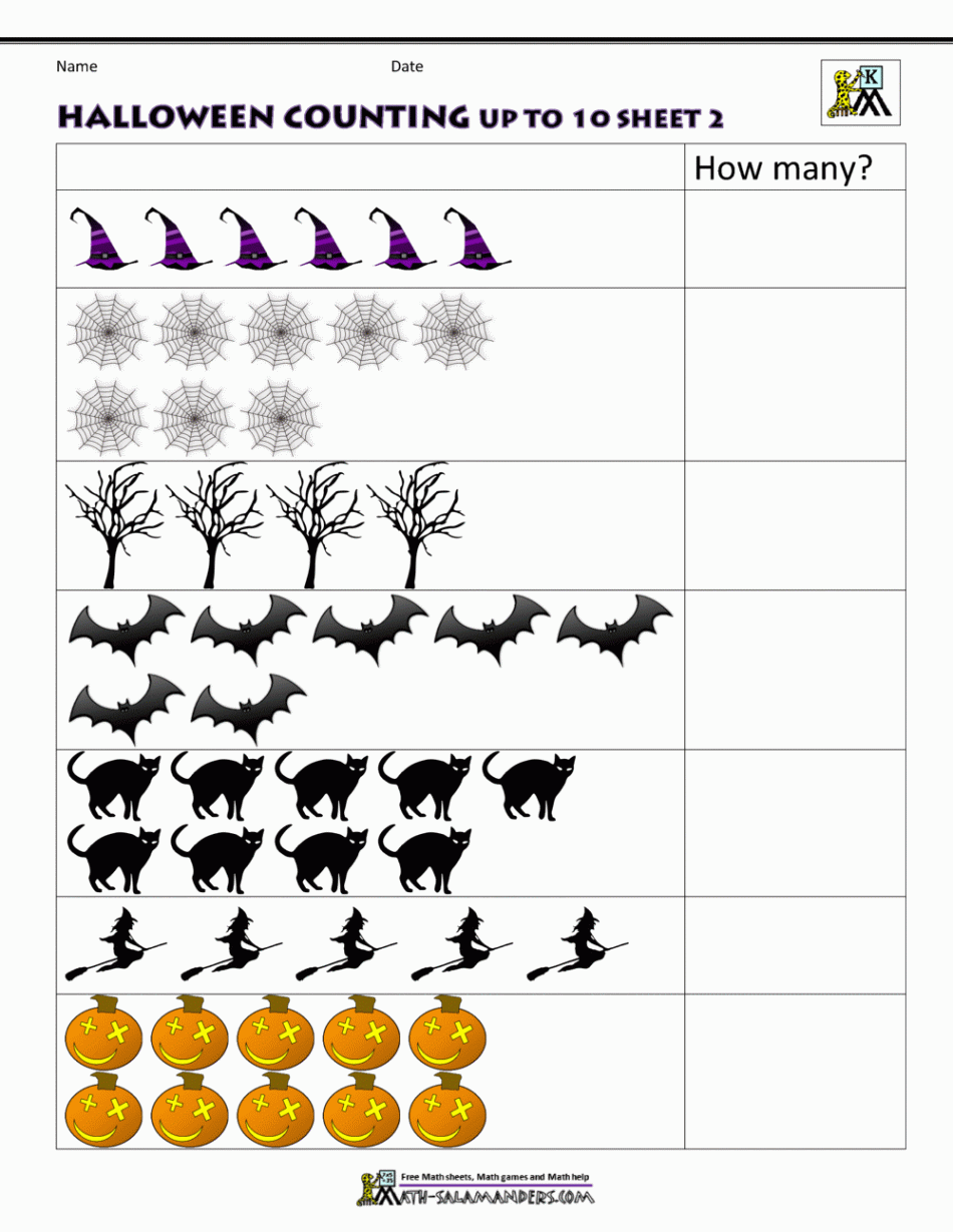 Halloween Math Worksheets for Kindergarten