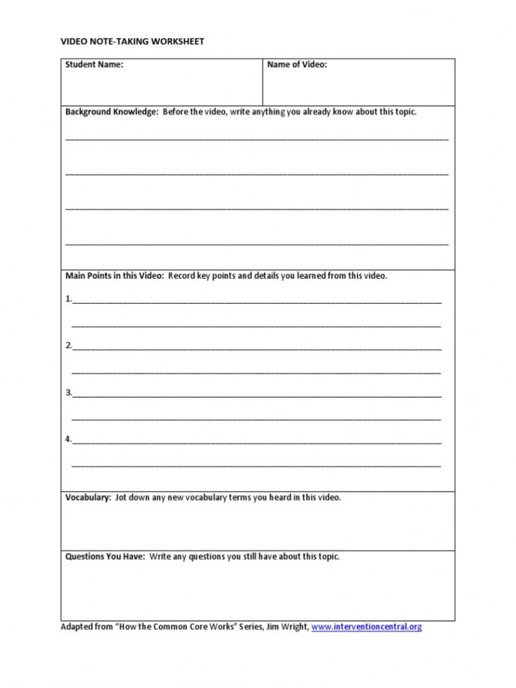 HO - Video Note Taking Worksheet PDF  PDF