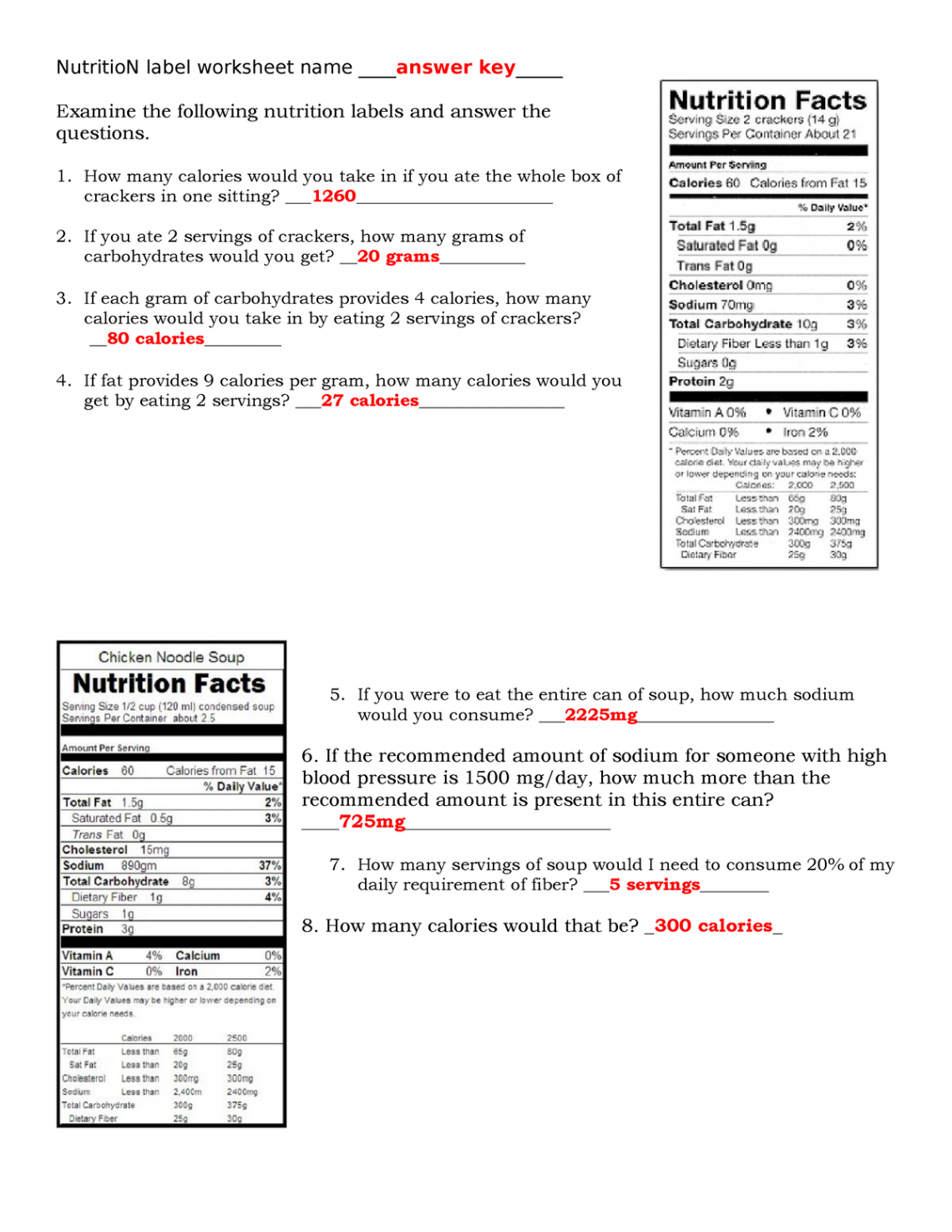 Honors Global Current Events / - NutritioN label worksheet