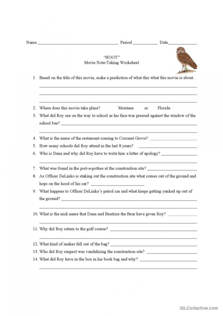 Hoot (Video Note-Taking Worksheet vi: English ESL worksheets pdf