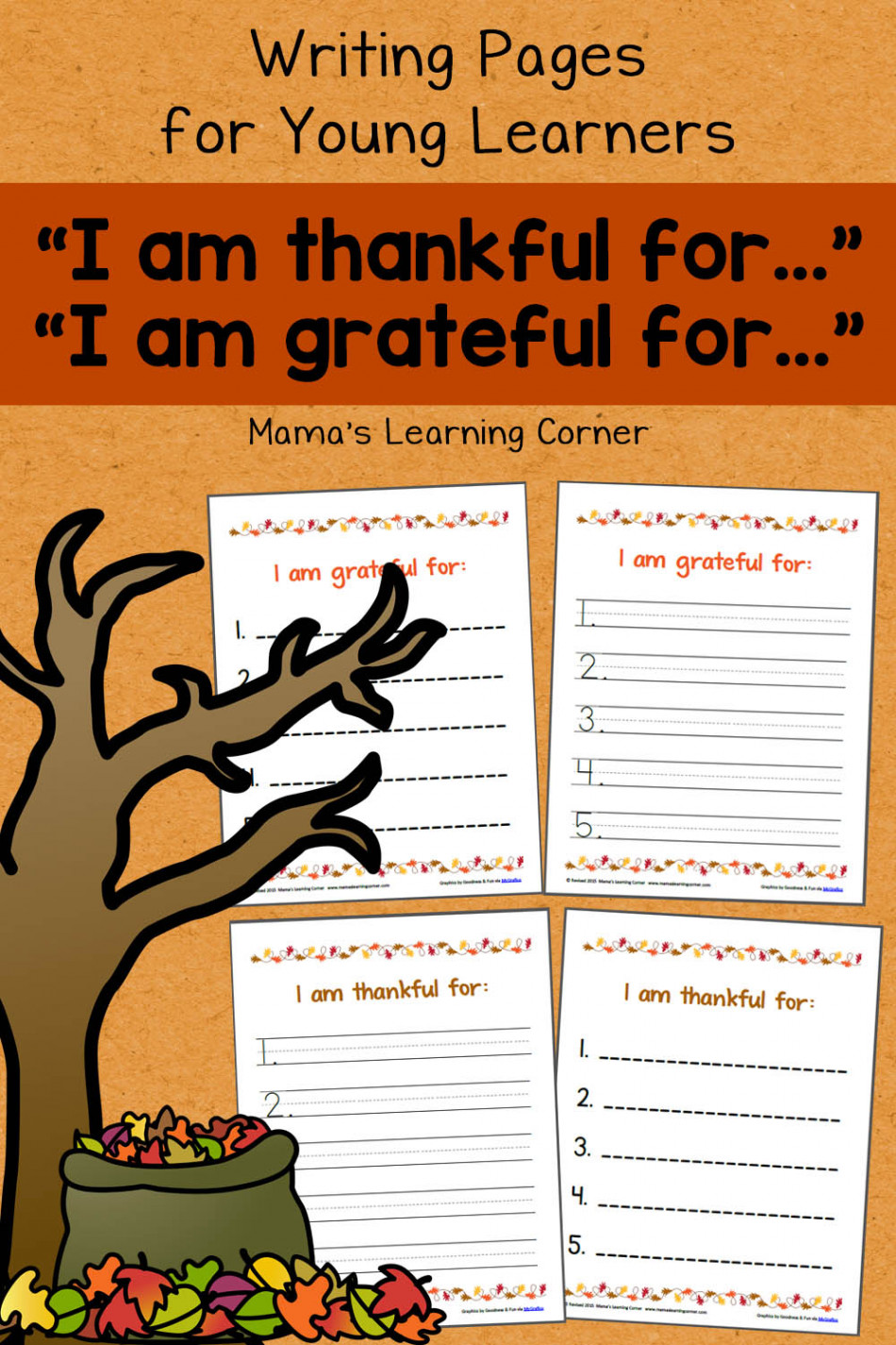 I am thankful for" Writing Pages - Mamas Learning Corner