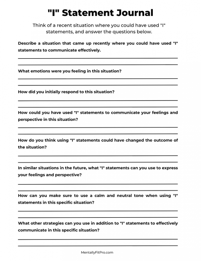 I" Statements Worksheet  Mentally Fit Pro