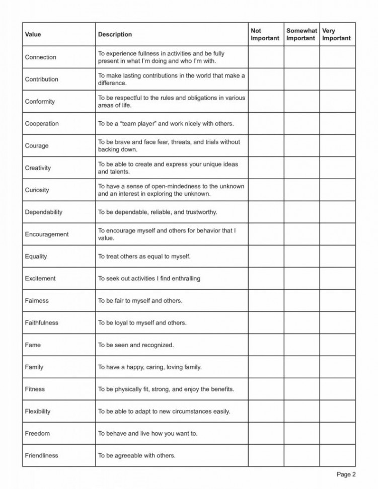 Identifying Core Values Worksheet PDF - TherapyByPro