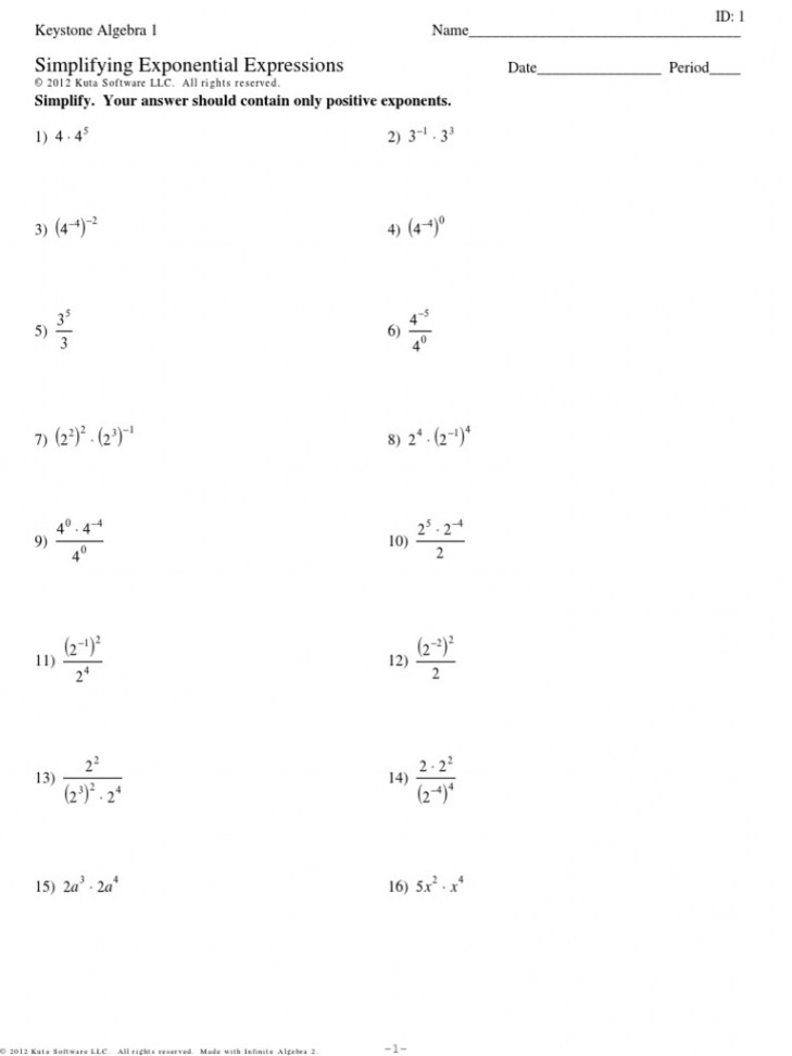 Keystone Algebra  Simplifying Exponential Expressions PDF  PDF