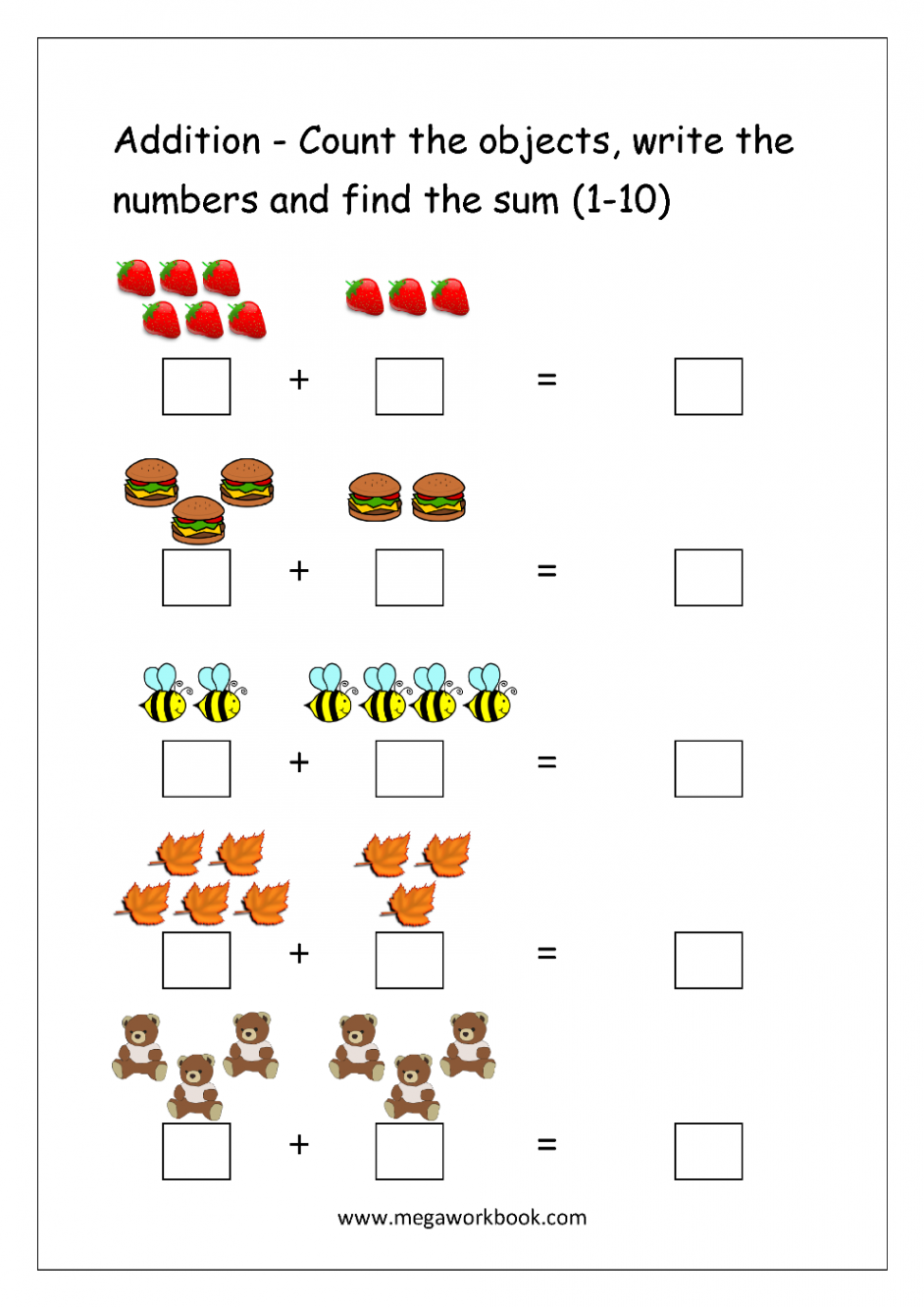 kindergarten addition worksheets - free addition worksheets for