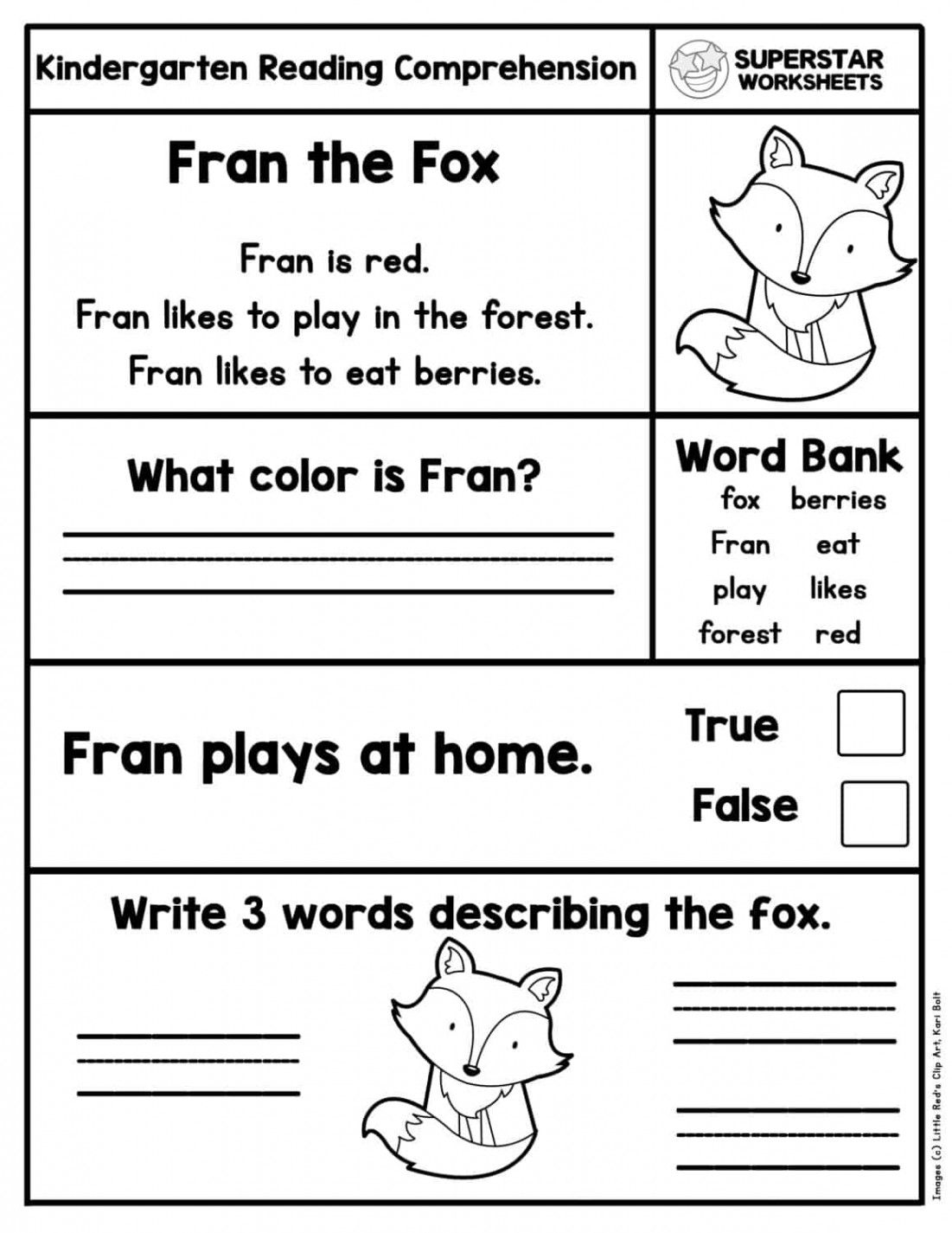 Kindergarten Reading Comprehension Worksheets - Superstar Worksheets