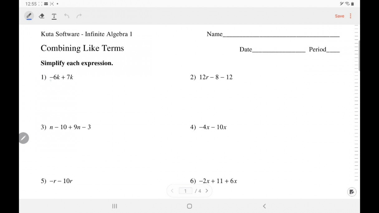 Kuta Software - Algebra : Combining Like Terms  IngWan Steiner