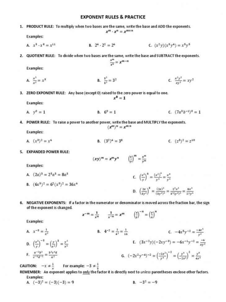 Laws of Exponents Review and Practice PDF  PDF  Fraction