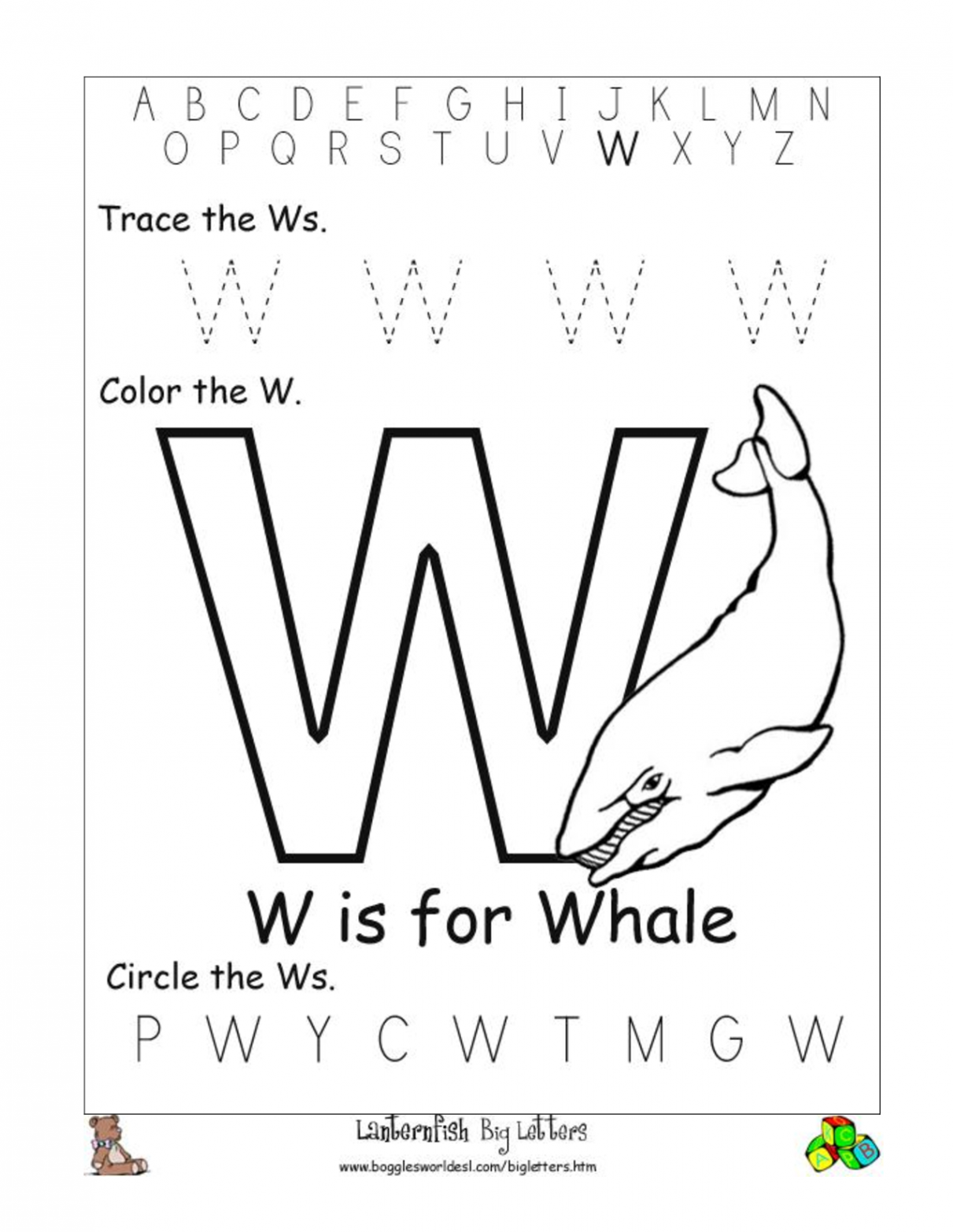 letter w worksheet for preschool  Alphabet Worksheet Big Letter W