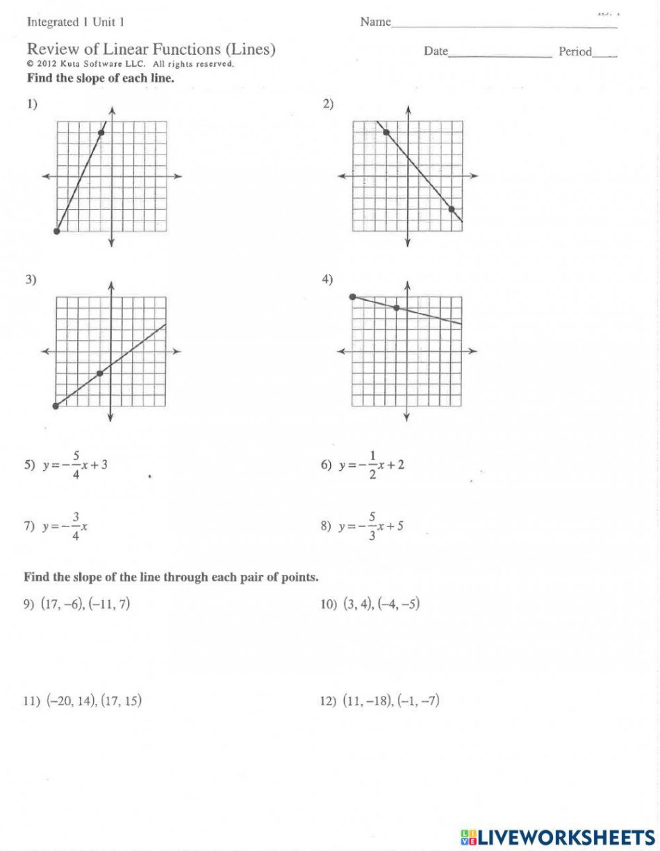 Linear Equations and Slope Quiz Review worksheet  Live Worksheets