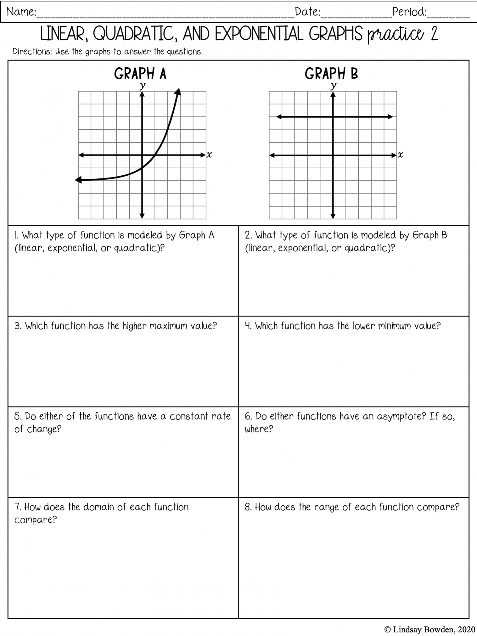 Linear, Quadratic, Exponential Notes and Worksheets - Lindsay Bowden