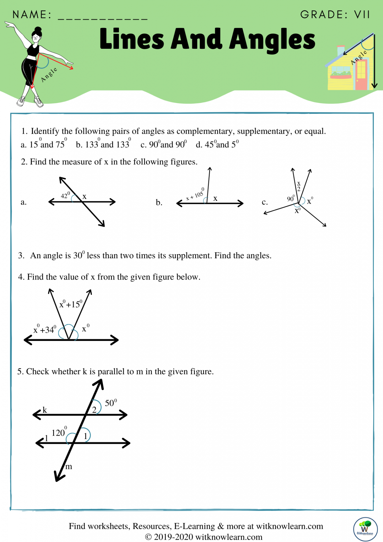 Lines and Angles class  maths  Angles worksheet, Supplementary