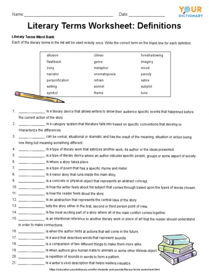 Literary Terms Worksheet: Definitions: Name: - Date  PDF  Poetry