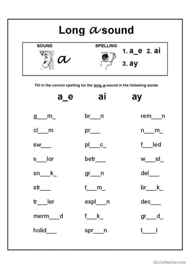 Long a vowel sound: English ESL worksheets pdf & doc