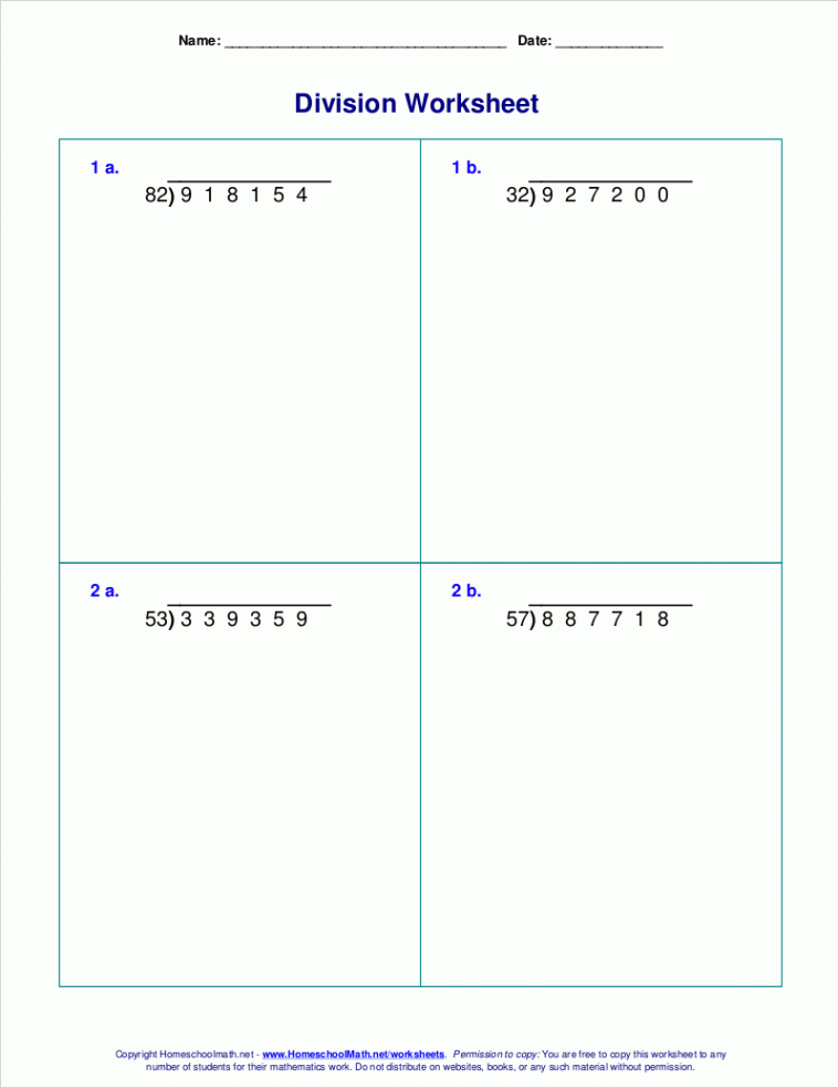 Long division worksheets for grades -