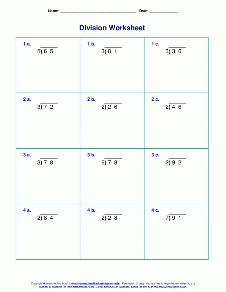 Long division worksheets for grades -