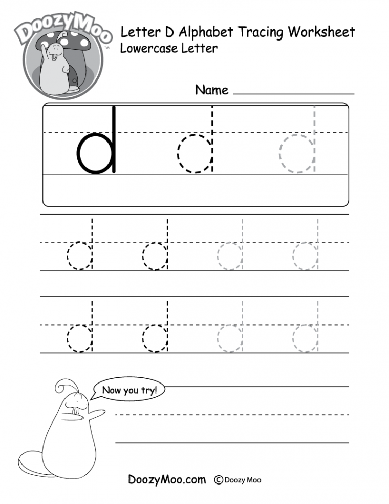 Lowercase Letter "d" Tracing Worksheet - Doozy Moo