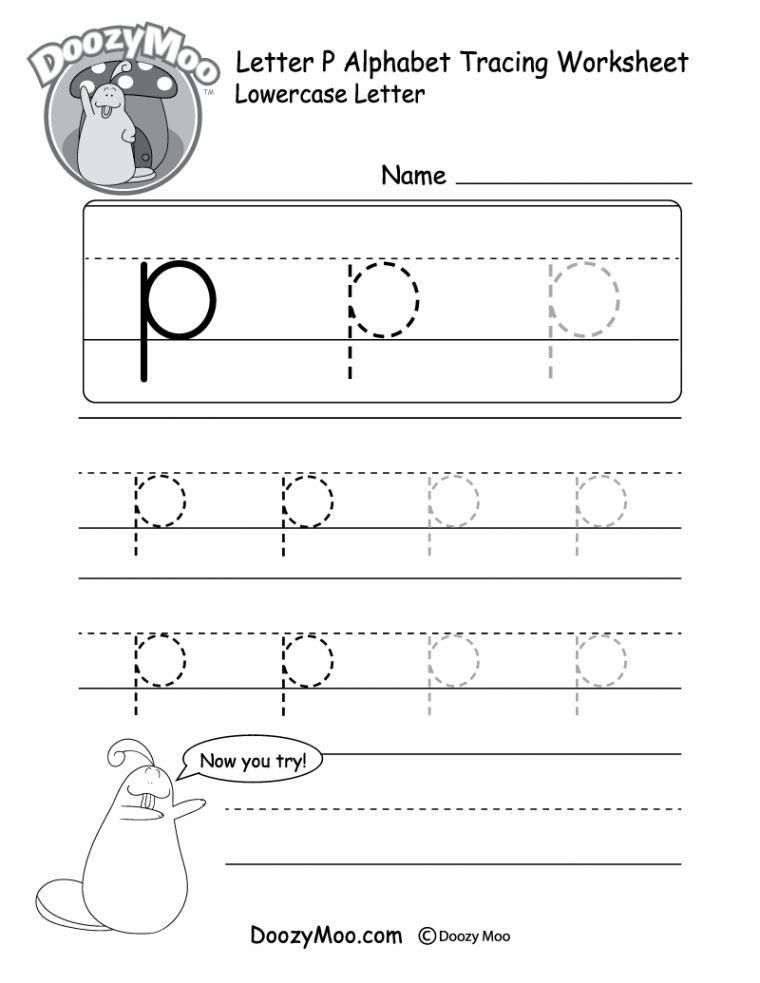 Lowercase Letter "p" Tracing Worksheet - Doozy Moo