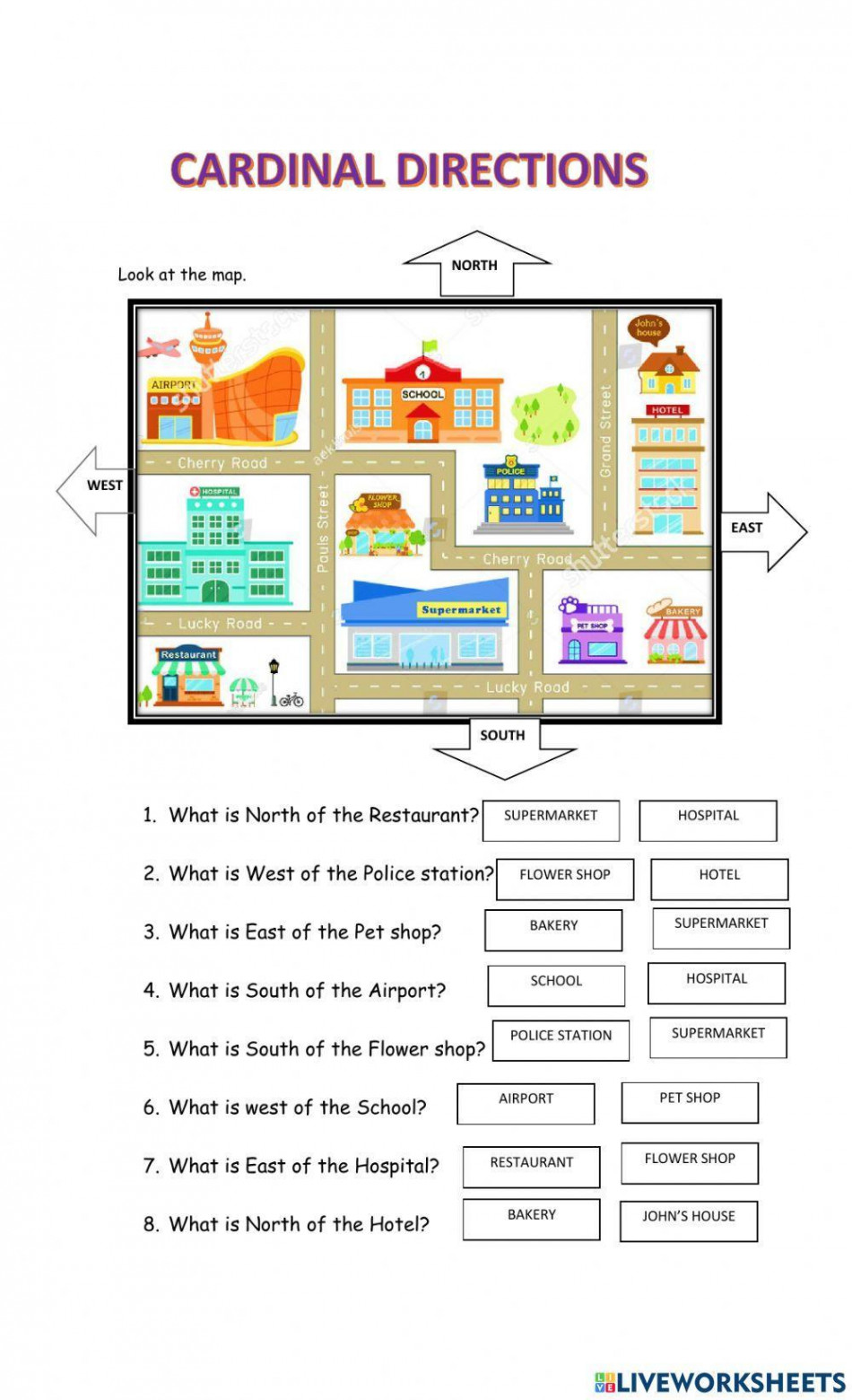 Map- Cardinal directions worksheet  Live Worksheets