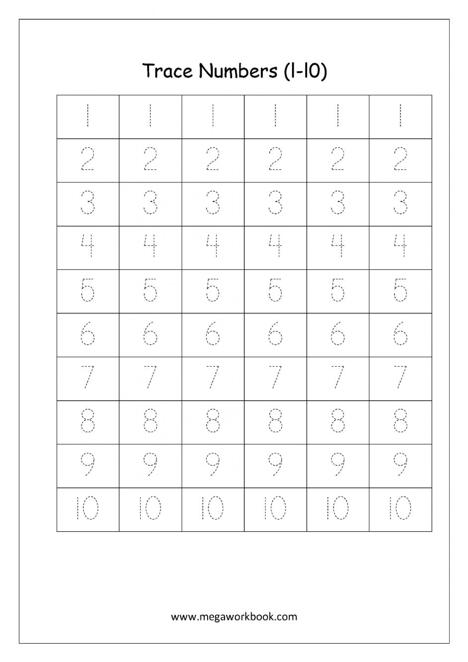 Math Worksheet - Number Tracing  to 0  Writing worksheets, Free