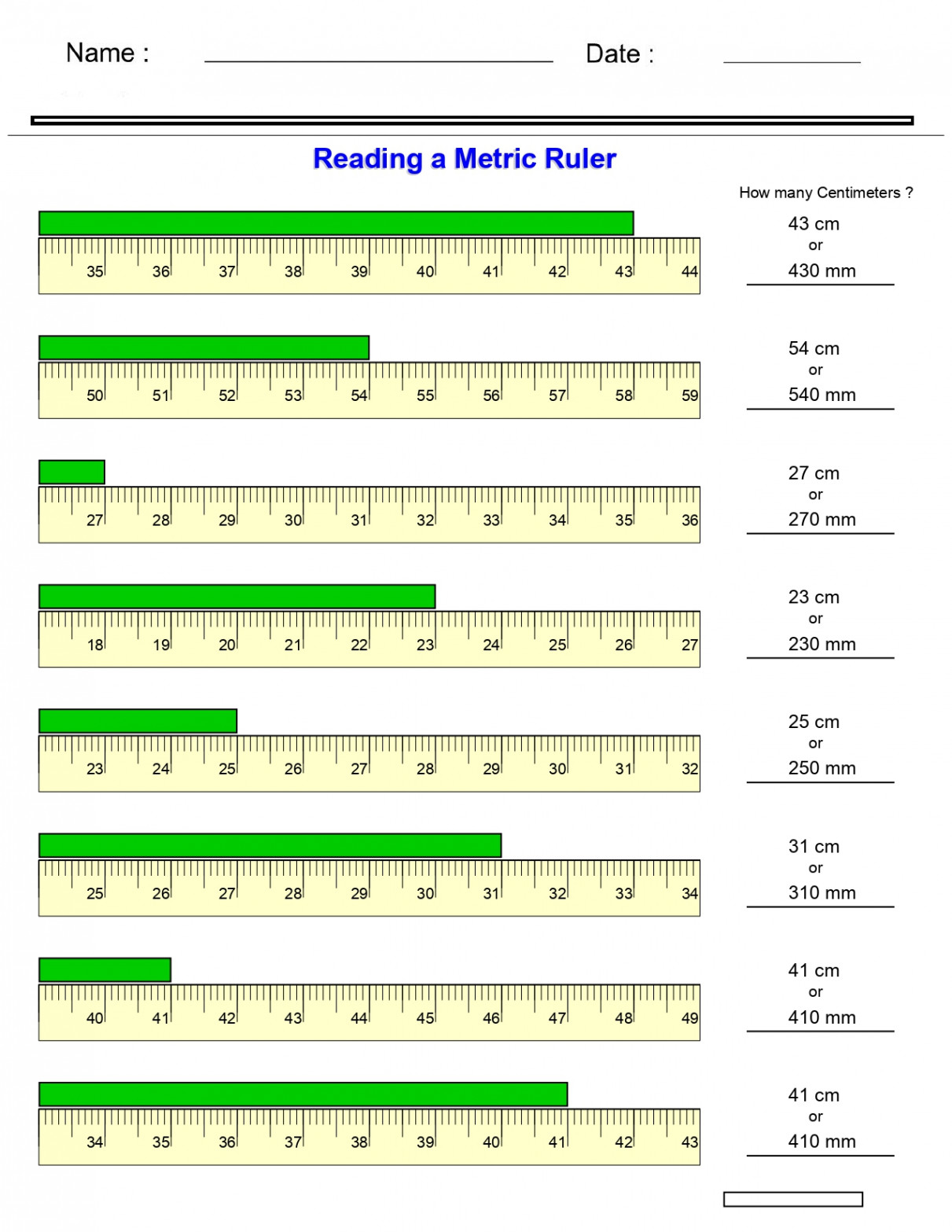 Measurement Worksheets - Reading a Metric Ruler Worksheets