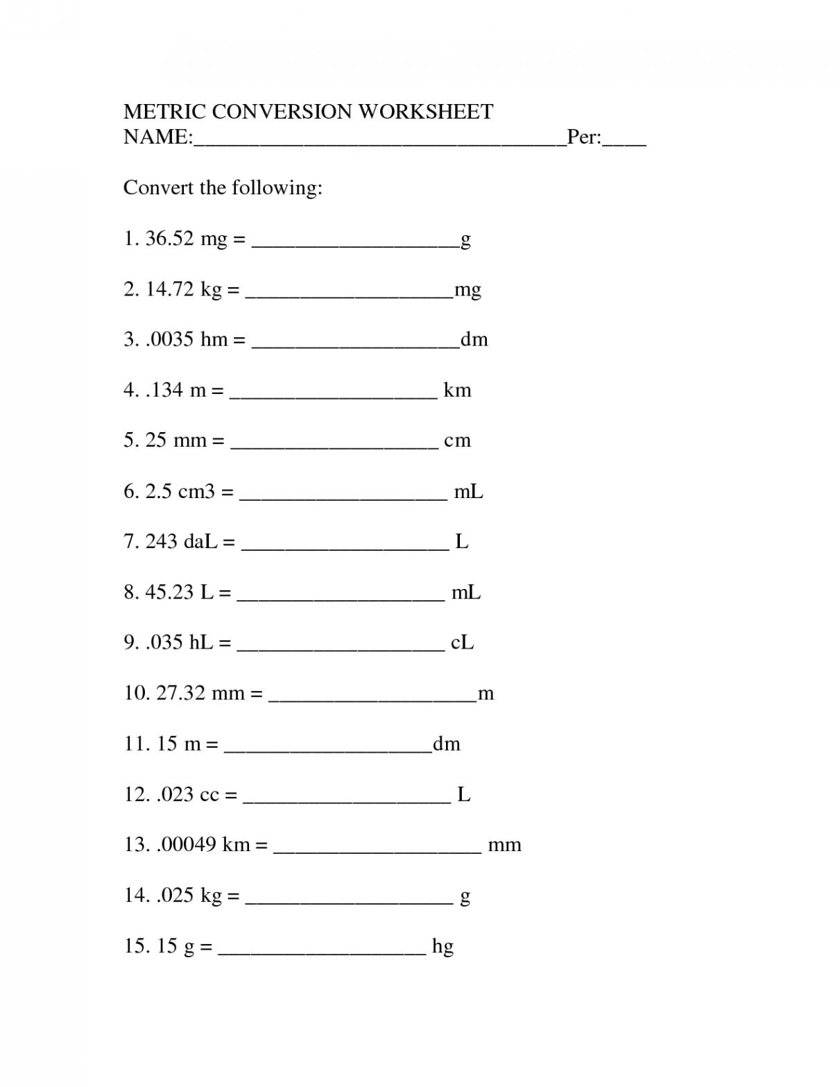 Metric Unit Conversion Worksheet  Measurement worksheets, Metric