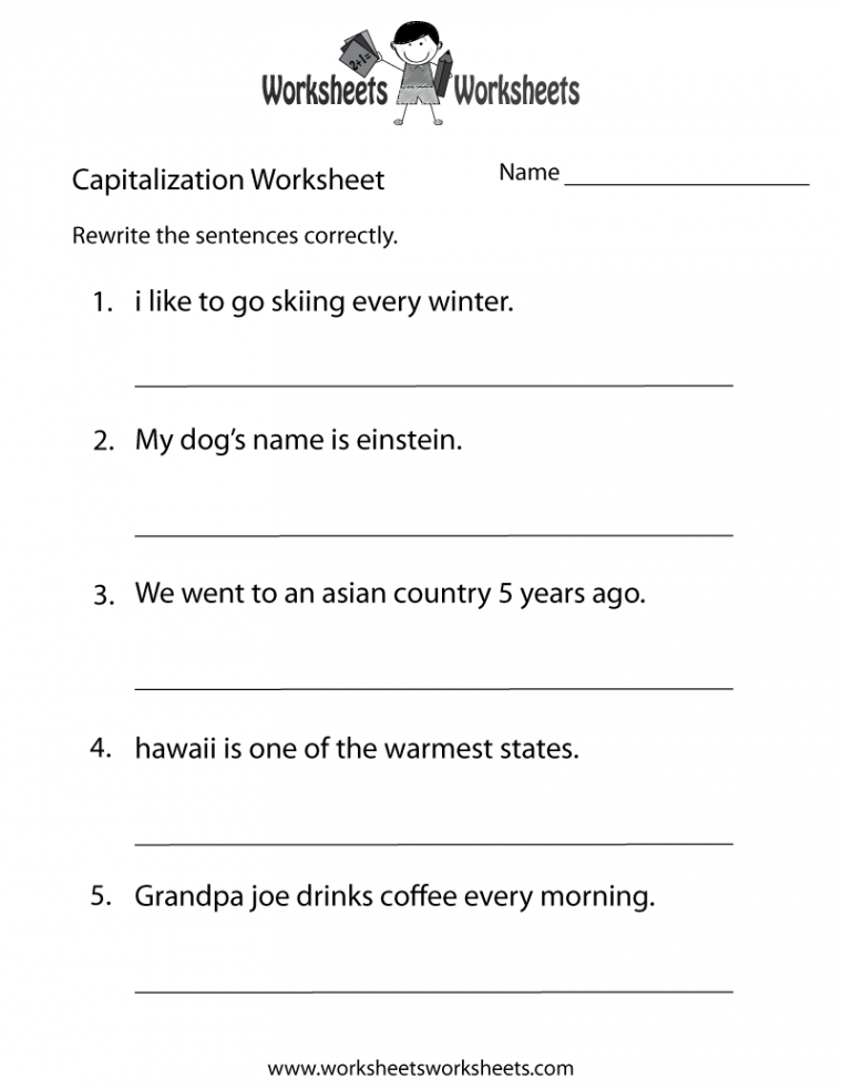 Middle School Capitalization Worksheet  Worksheets Worksheets