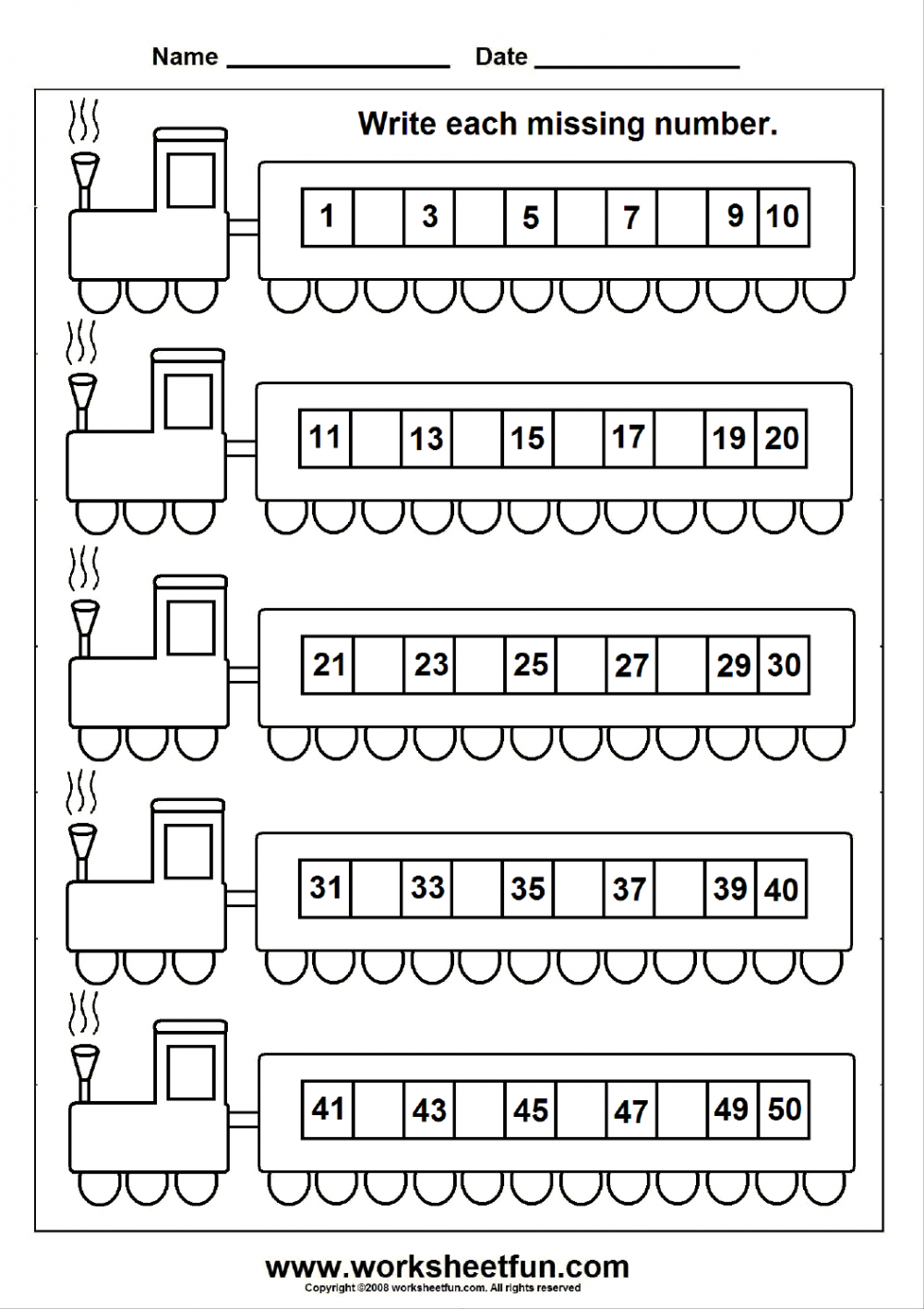 Missing Numbers (-) –  Worksheets  Kindergarten math