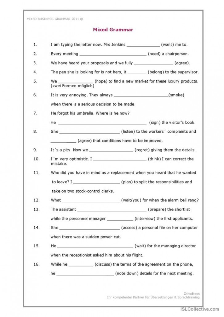 Mixed Business Grammar Worksheet gen: English ESL worksheets pdf