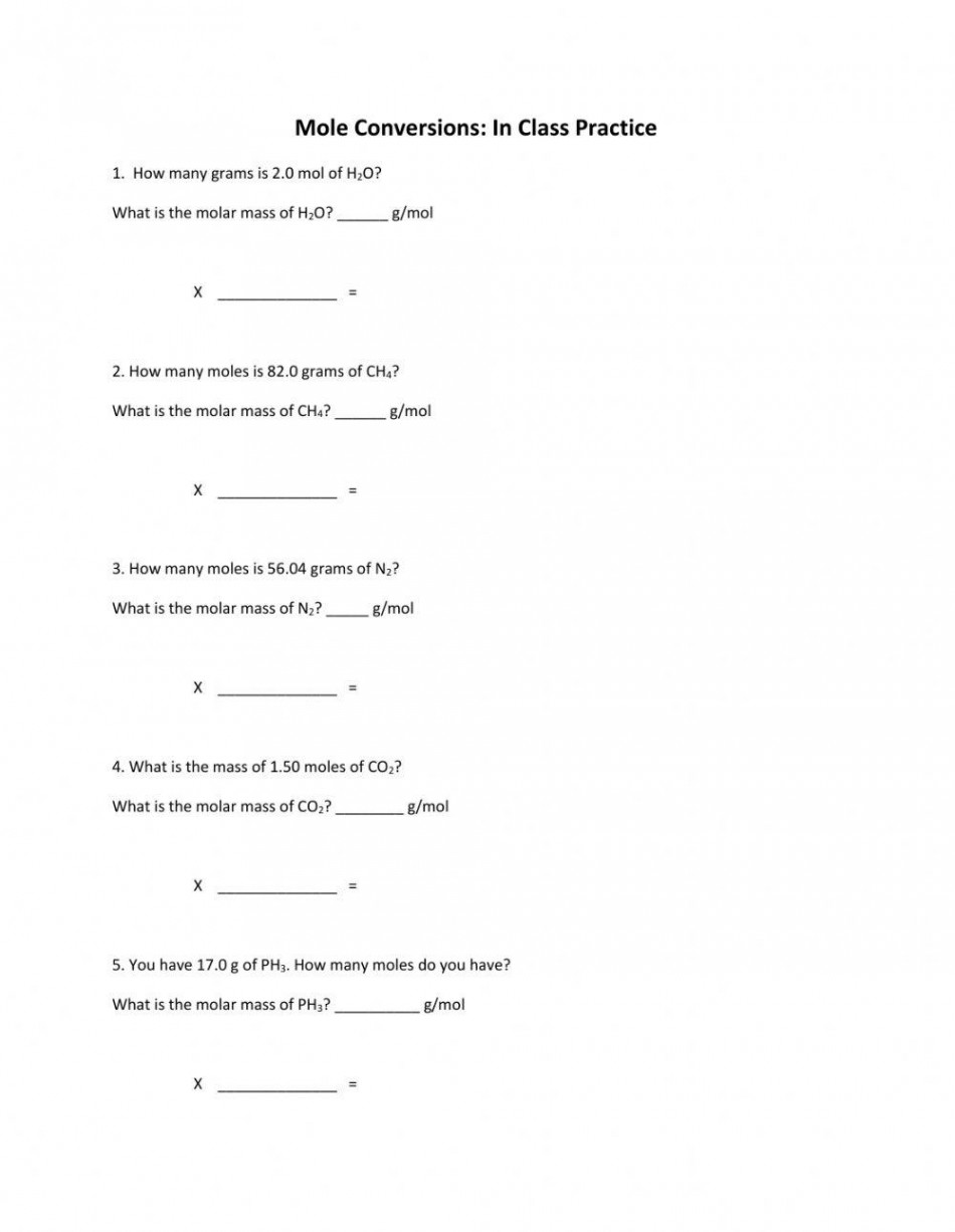 Mole Conversions- In-class practice worksheet  Live Worksheets