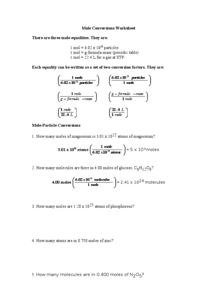 Mole Conversions Worksheet  PDF  Mole (Unit)  Gases