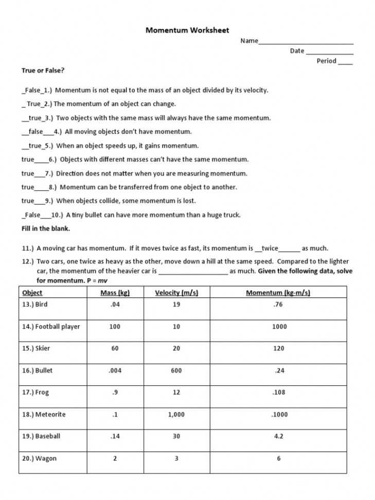 Momentum Worksheet  PDF  Momentum  Mass