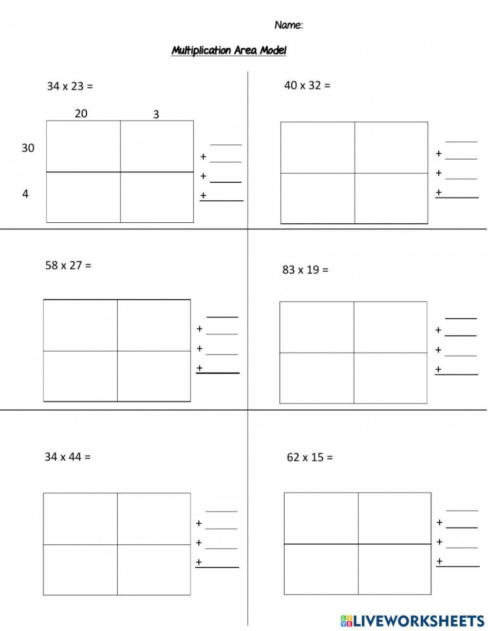 Multiplication Area Model worksheet  Live Worksheets