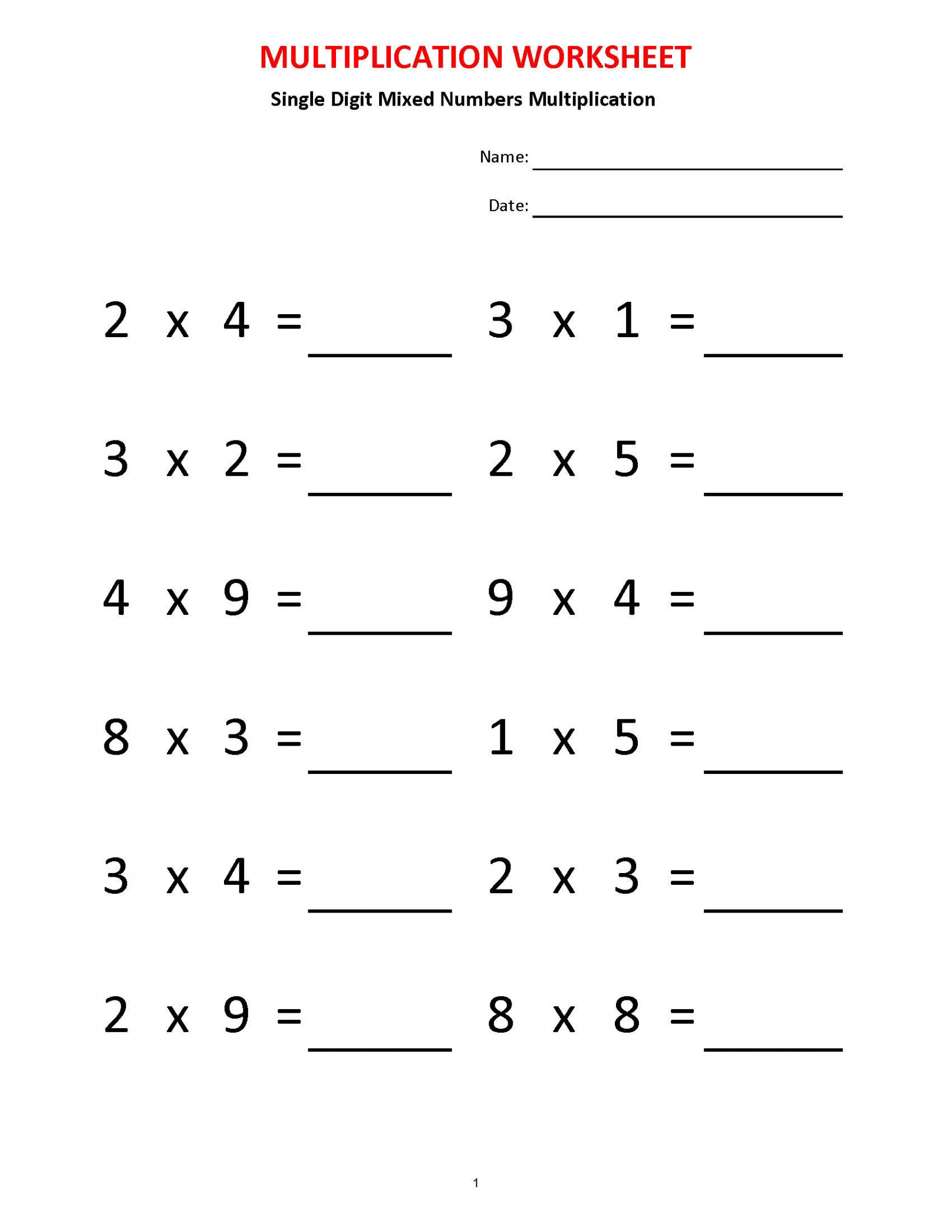 Multiplication Practice Sheets Printable Worksheets Multiplication