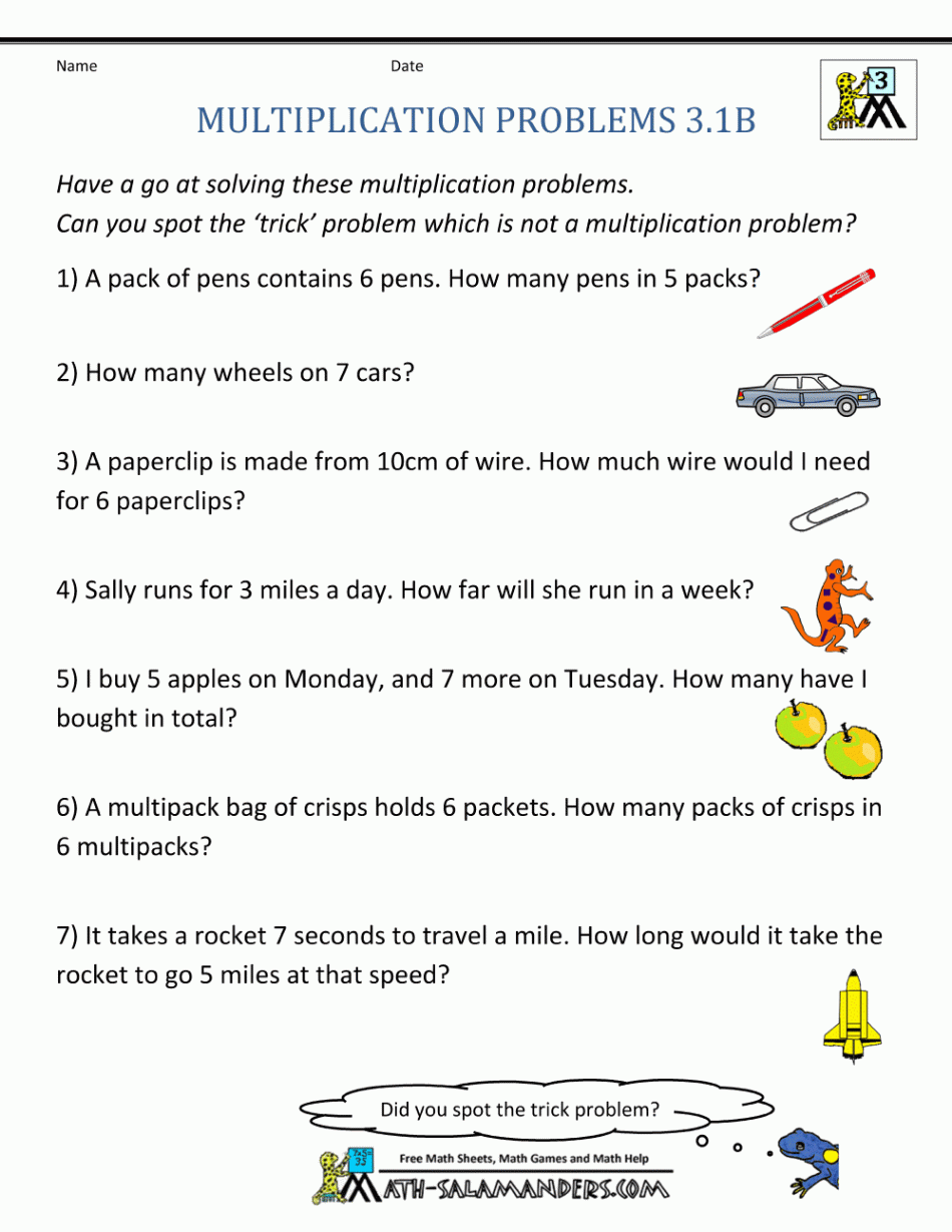 Multiplication Word Problem Worksheets rd Grade