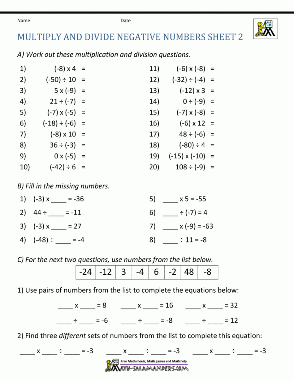 Multiply and Divide Negative Numbers