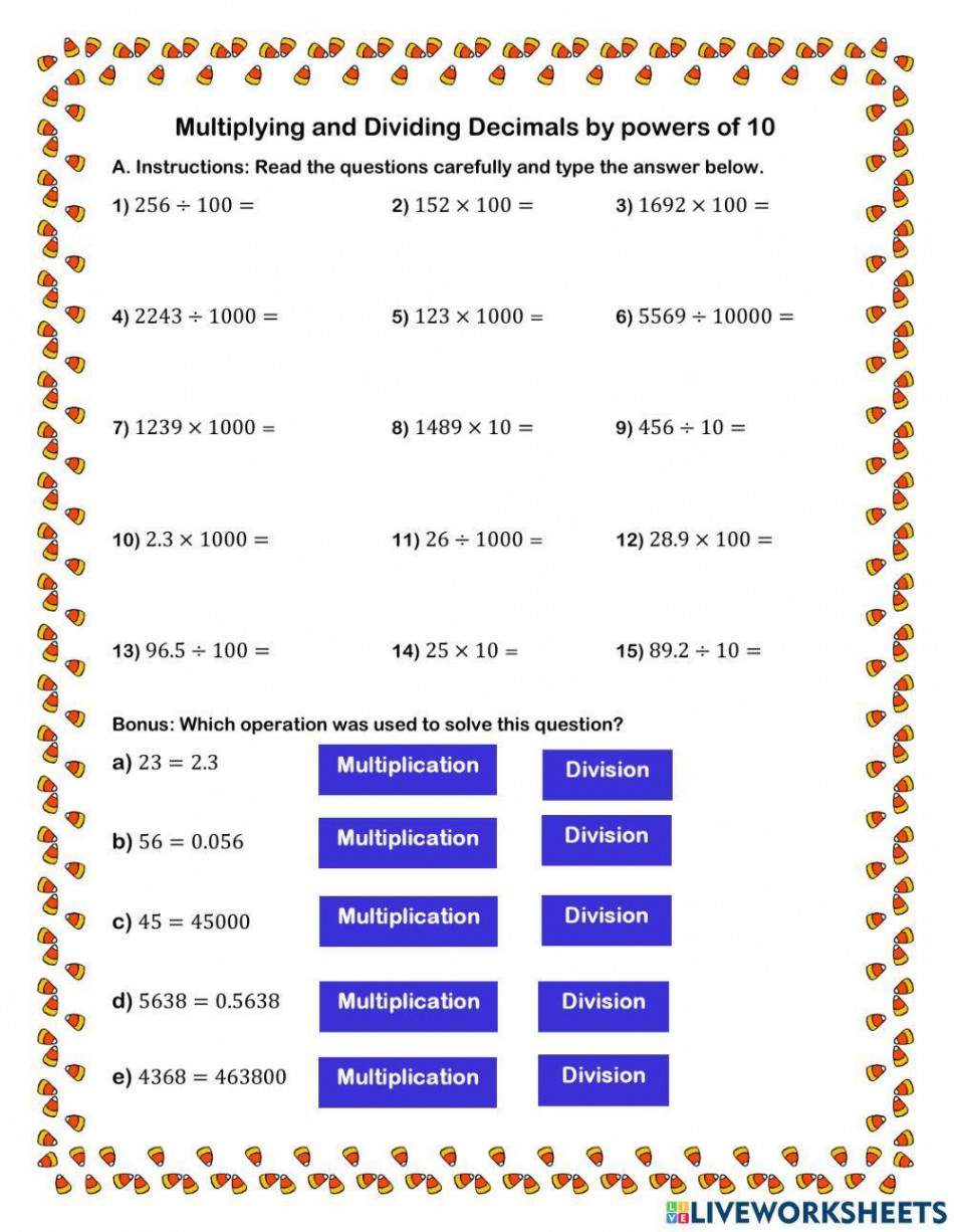 Multiplying and Dividing by Powers of  worksheet  Live Worksheets