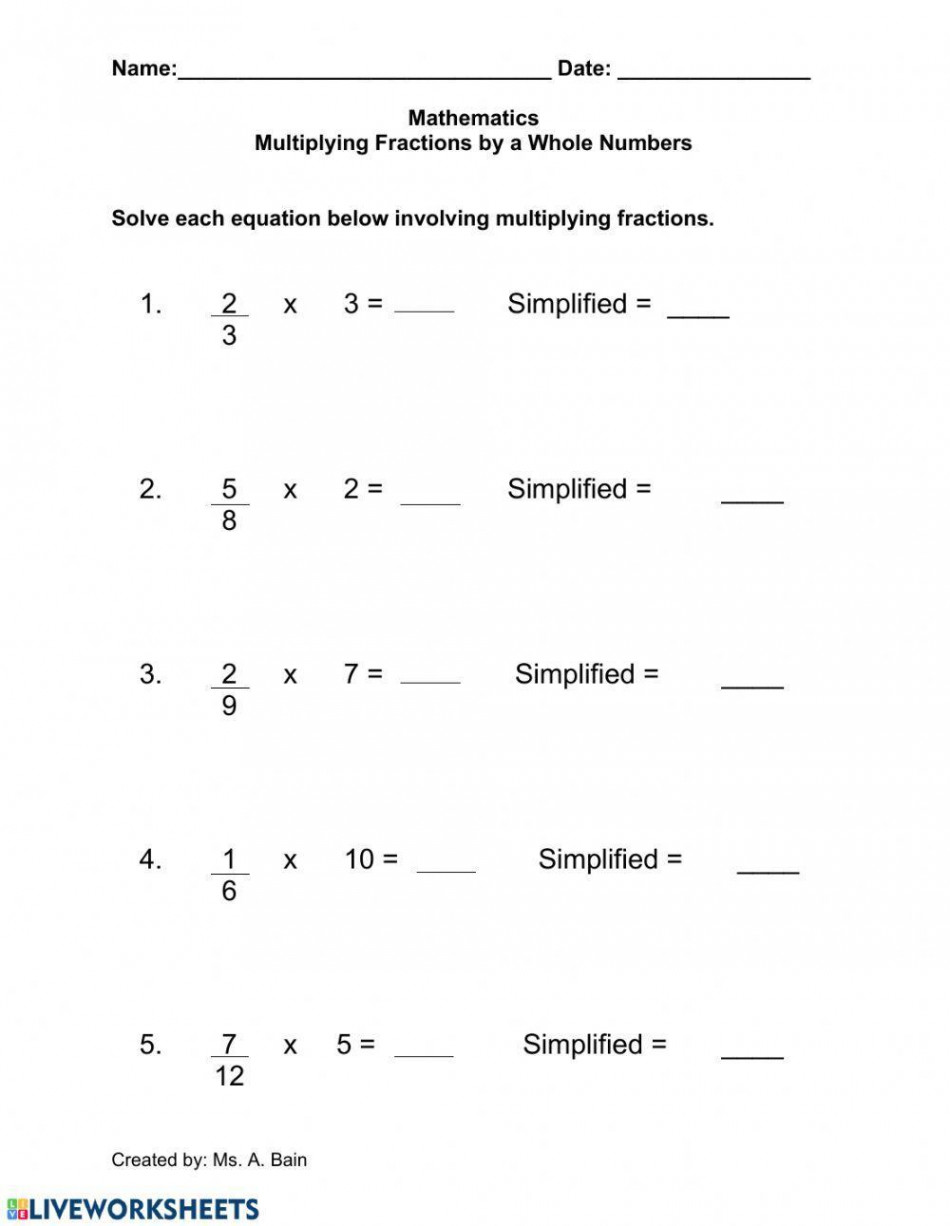 Multiplying Fractions by a Whole Number worksheet  Live Worksheets