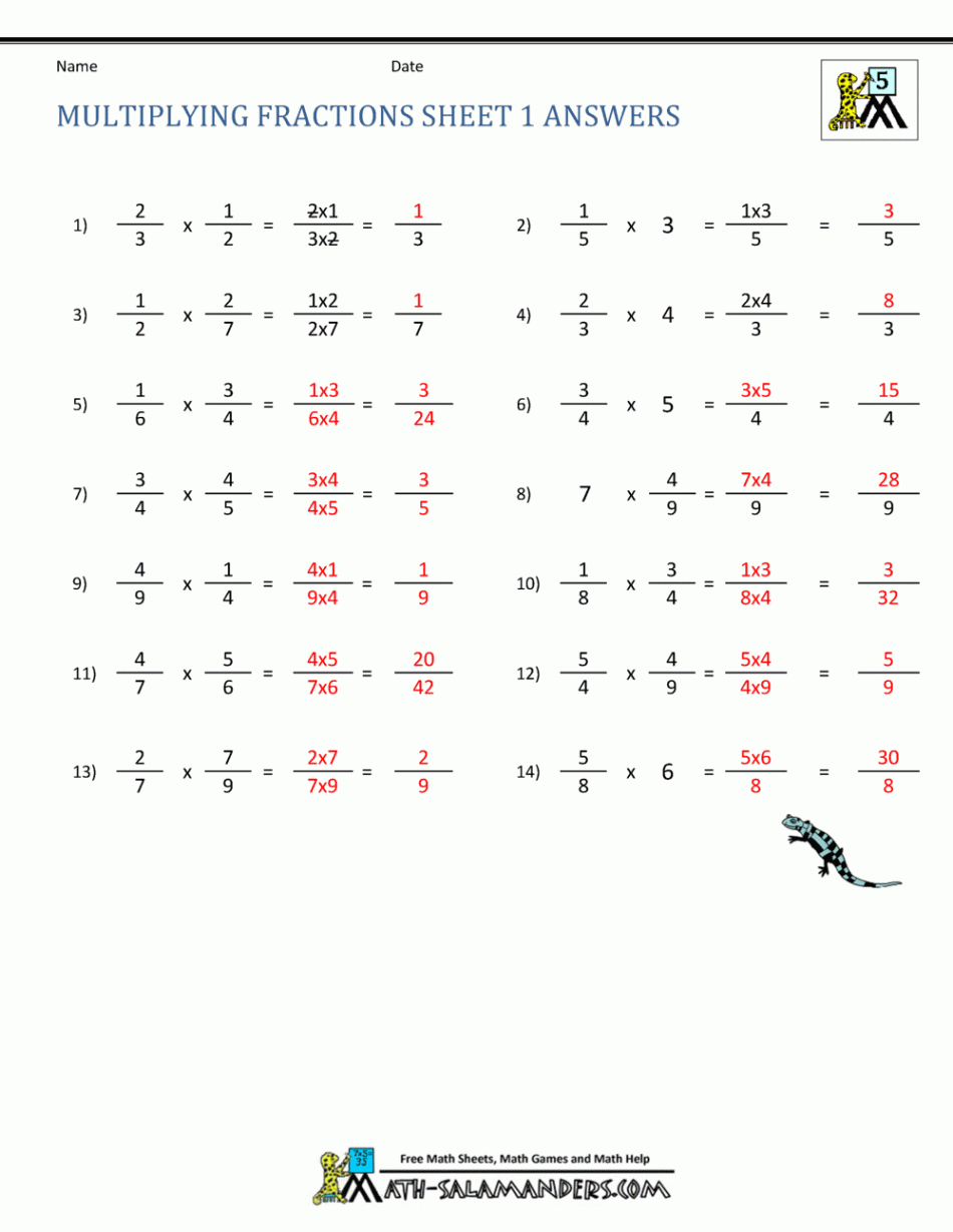 Multiplying Fractions Worksheet