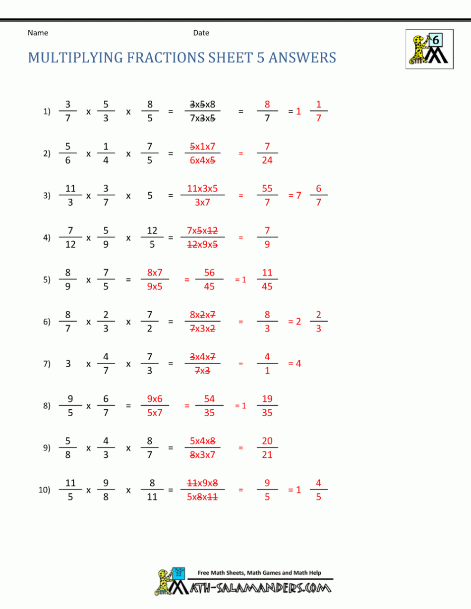 Multiplying Fractions Worksheet