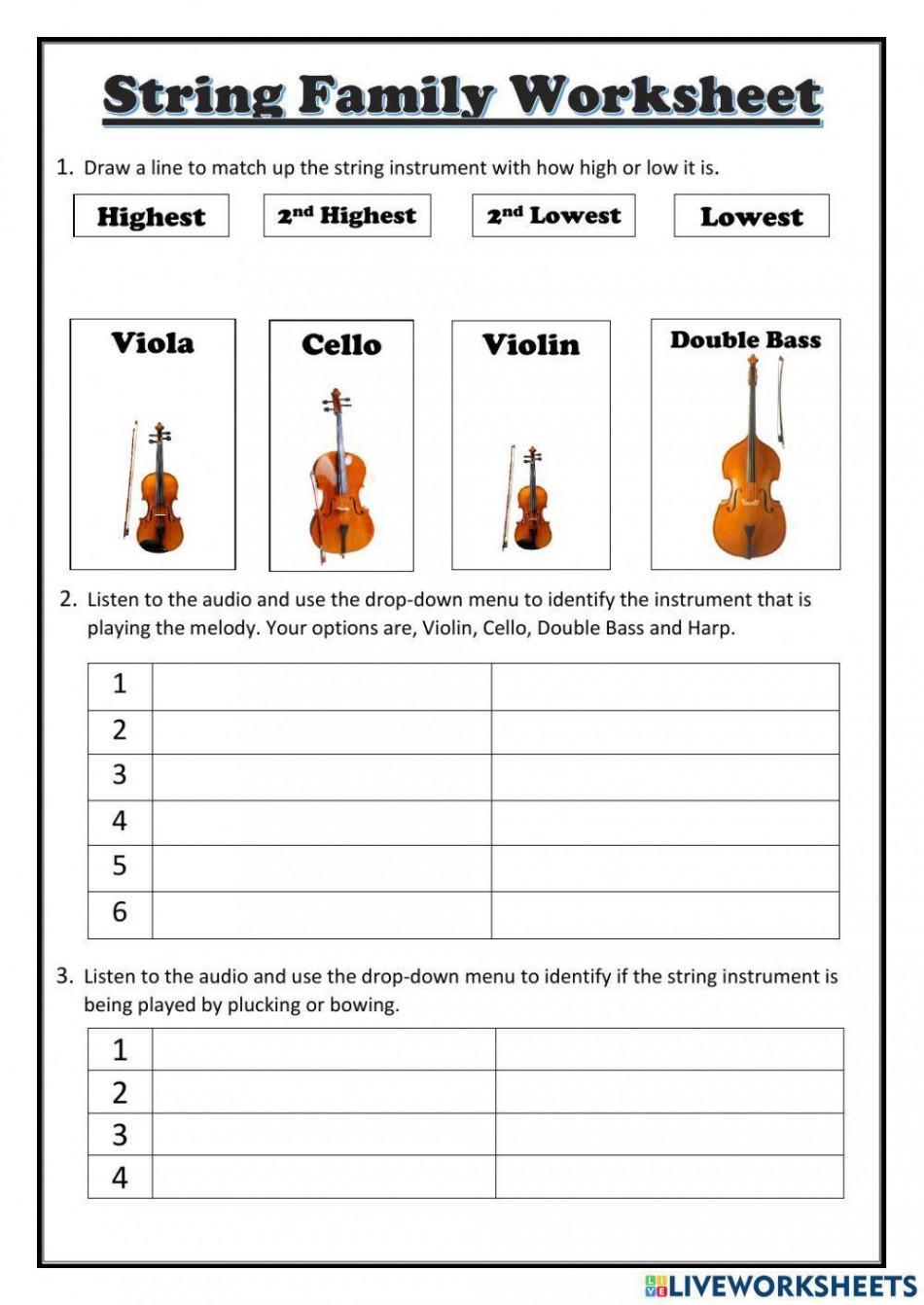 Music - String Instruments Worksheet worksheet  Live Worksheets