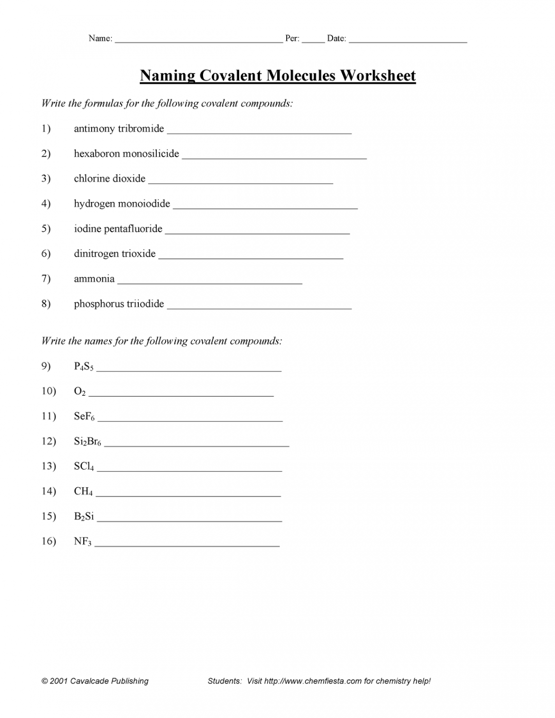 Naming Covalent Compounds - Name: Per: _____ Date: - Studocu