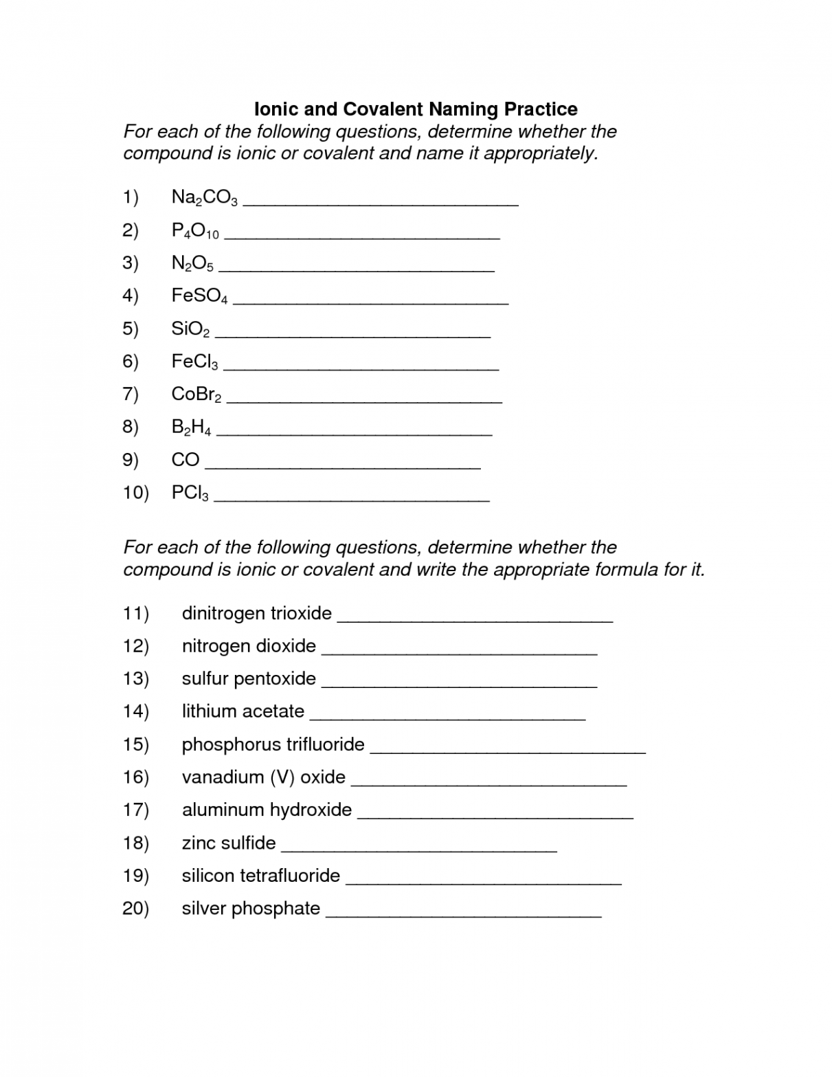 naming ionic and covalent compounds worksheet - Google Search