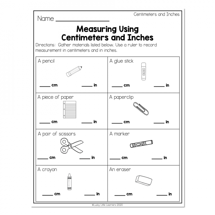 nd Grade Math Worksheets - Measurement - Centimeters and Inches -  Measuring Using Centimeters and Inches